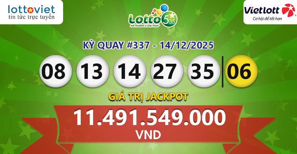 Cập nhật kết quả xổ số Vietlott Lotto 5/35 hôm nay ngày 14/12/2025