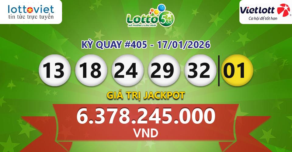 Cập nhật kết quả xổ số Vietlott Lotto 5/35 hôm nay ngày 17/01/2026