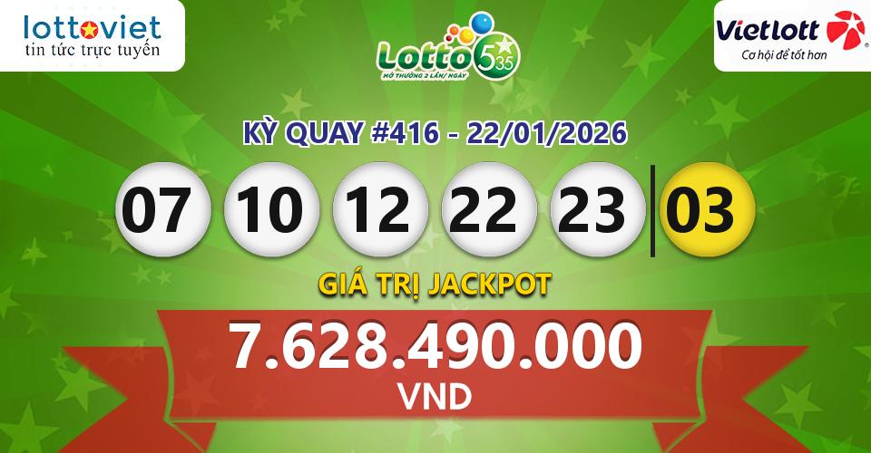 Cập nhật kết quả xổ số Vietlott Lotto 5/35 hôm nay ngày 22/01/2026
