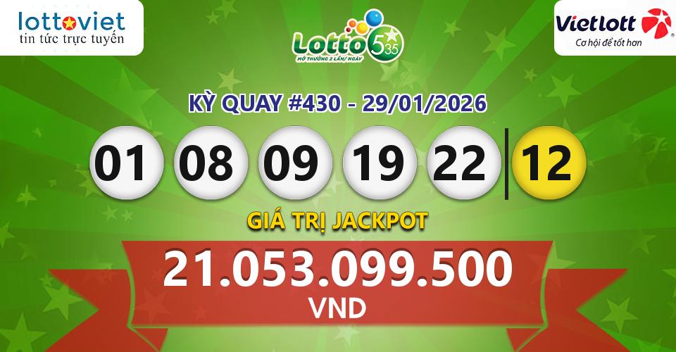 Cập nhật kết quả xổ số Vietlott Lotto 5/35 hôm nay ngày 29/01/2026