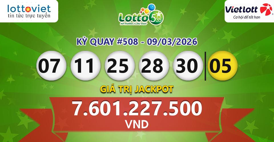 Cập nhật kết quả xổ số Vietlott Lotto 5/35 hôm nay ngày 09/03/2026