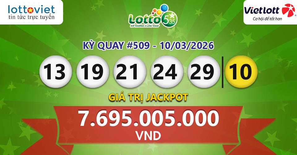 Cập nhật kết quả xổ số Vietlott Lotto 5/35 hôm nay ngày 10/03/2026