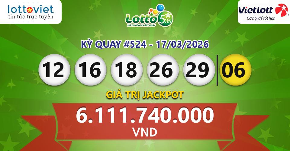 Cập nhật kết quả xổ số Vietlott Lotto 5/35 hôm nay ngày 17/03/2026