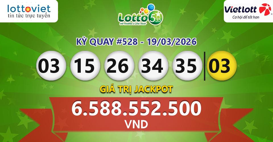 Cập nhật kết quả xổ số Vietlott Lotto 5/35 hôm nay ngày 19/03/2026