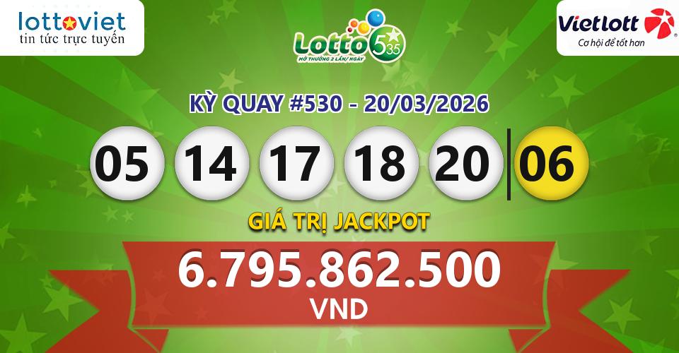 Cập nhật kết quả xổ số Vietlott Lotto 5/35 hôm nay ngày 20/03/2026