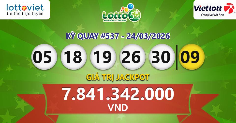 Cập nhật kết quả xổ số Vietlott Lotto 5/35 hôm nay ngày 24/03/2026
