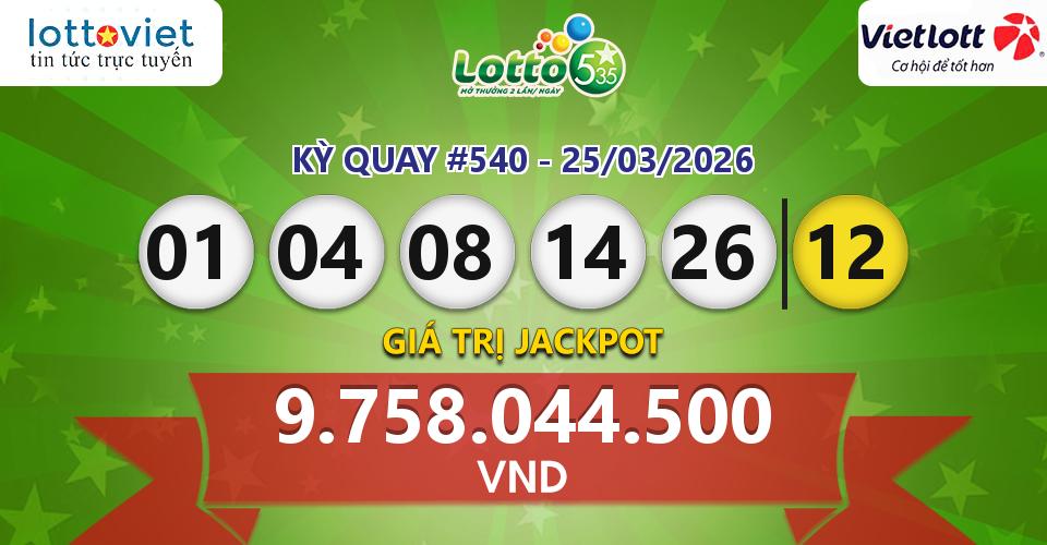 Cập nhật kết quả xổ số Vietlott Lotto 5/35 hôm nay ngày 25/03/2026