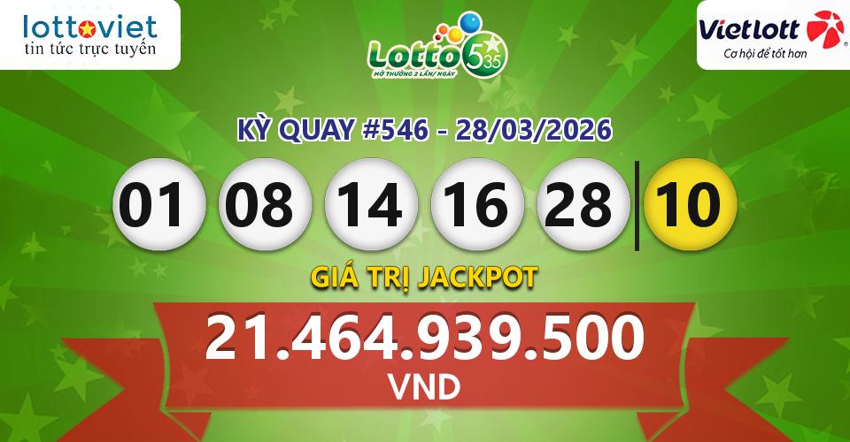Cập nhật kết quả xổ số Vietlott Lotto 5/35 hôm nay ngày 28/03/2026