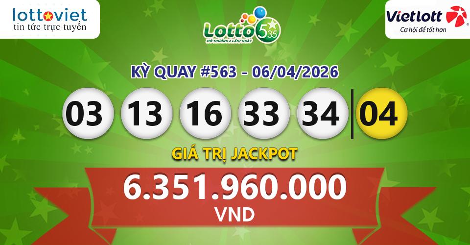 Cập nhật kết quả xổ số Vietlott Lotto 5/35 hôm nay ngày 06/04/2026