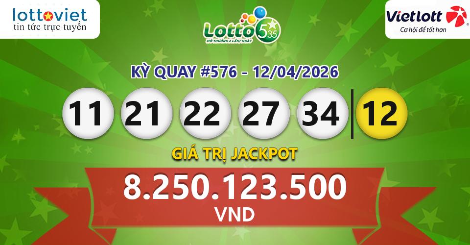 Cập nhật kết quả xổ số Vietlott Lotto 5/35 hôm nay ngày 12/04/2026