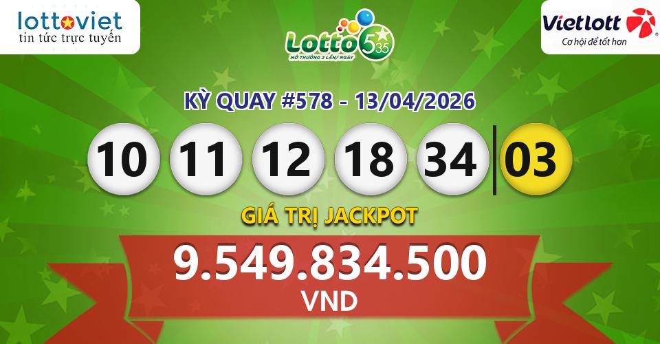 Cập nhật kết quả xổ số Vietlott Lotto 5/35 hôm nay ngày 13/04/2026