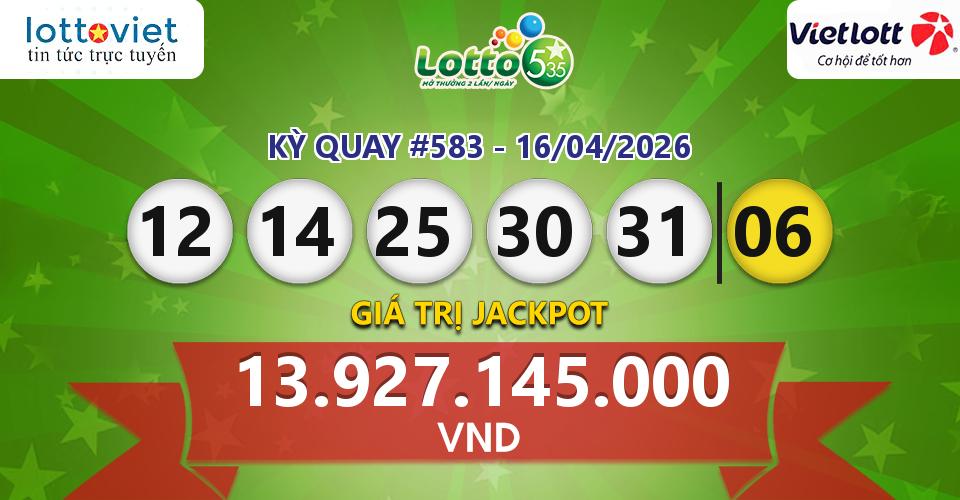 Cập nhật kết quả xổ số Vietlott Lotto 5/35 hôm nay ngày 16/04/2026