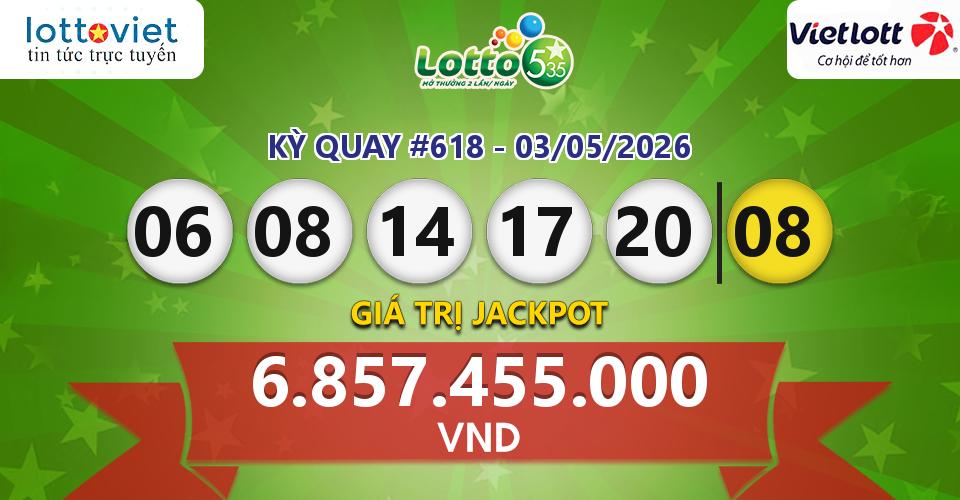 Cập nhật kết quả xổ số Vietlott Lotto 5/35 hôm nay ngày 03/05/2026