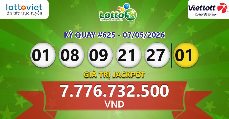 Cập nhật kết quả xổ số Vietlott Lotto 5/35 hôm nay ngày 07/05/2026