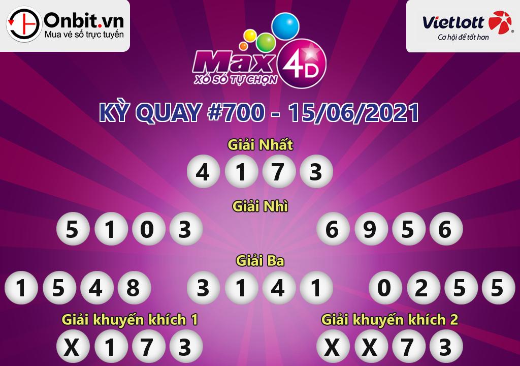 Cập nhật kết quả xổ số Vietlott Max 4D hôm nay ngày 15/06/2021