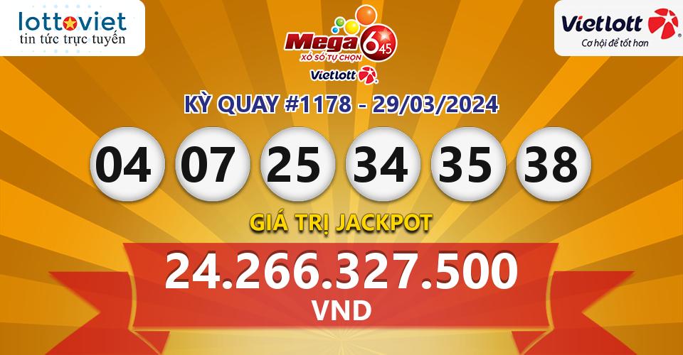 Cập nhật kết quả xổ số Vietlott Mega 6/45 hôm nay ngày 29/03/2024