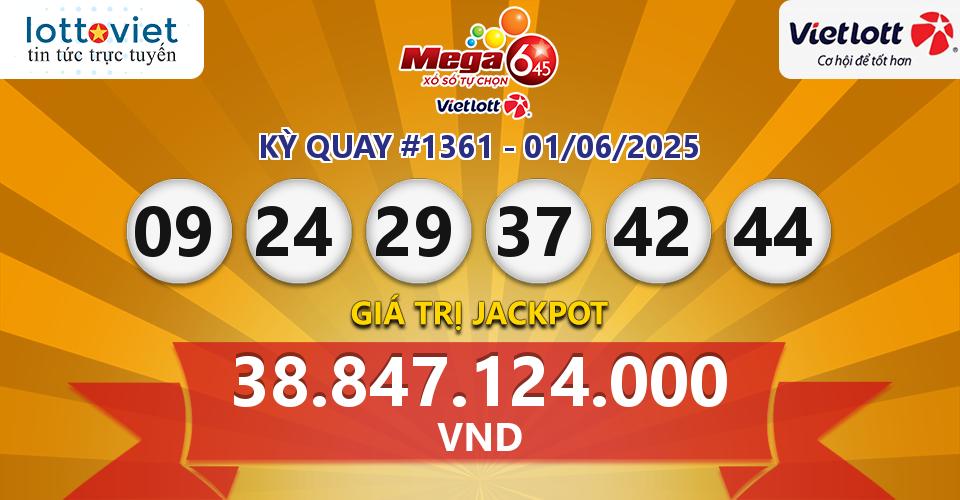 Cập nhật kết quả xổ số Vietlott Mega 6/45 hôm nay ngày 01/06/2025