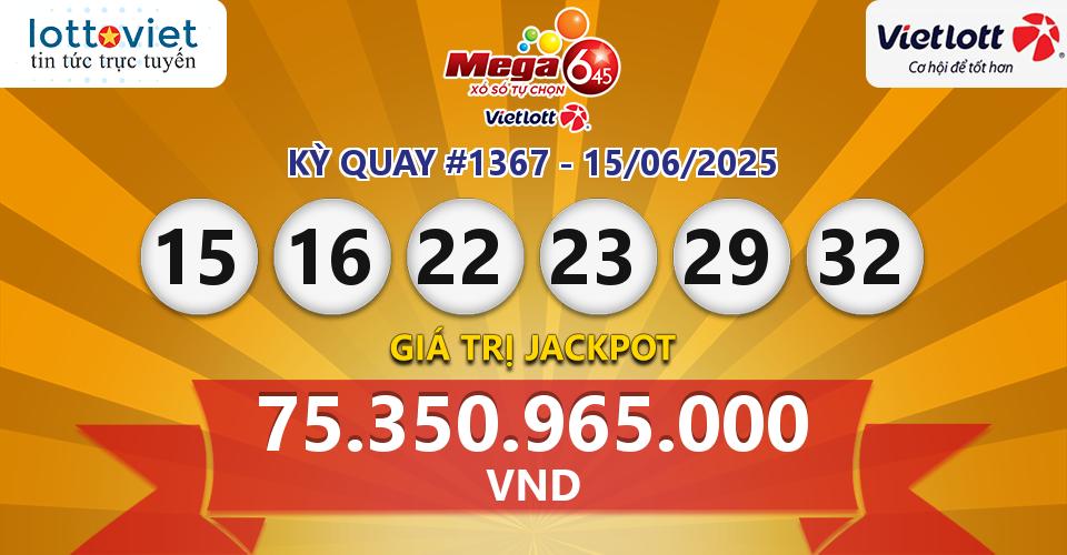 Cập nhật kết quả xổ số Vietlott Mega 6/45 hôm nay ngày 15/06/2025