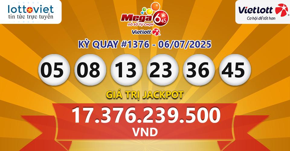 Cập nhật kết quả xổ số Vietlott Mega 6/45 hôm nay ngày 06/07/2025