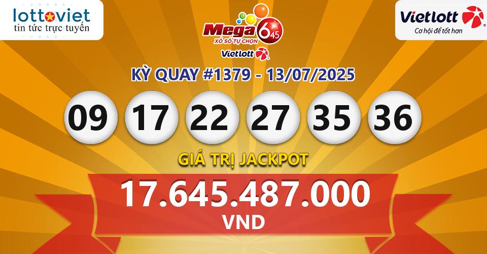 Cập nhật kết quả xổ số Vietlott Mega 6/45 hôm nay ngày 13/07/2025