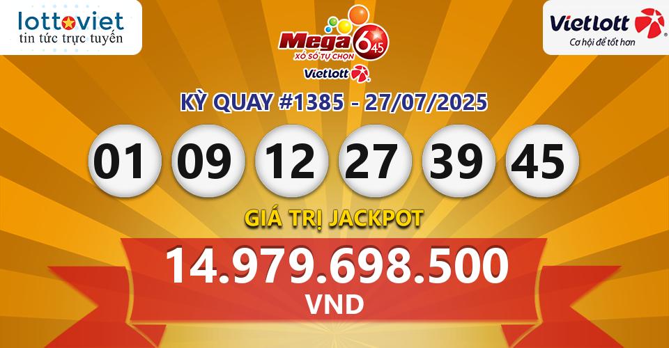 Cập nhật kết quả xổ số Vietlott Mega 6/45 hôm nay ngày 27/07/2025