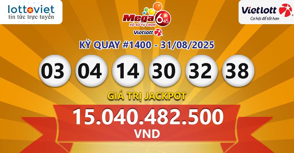 Cập nhật kết quả xổ số Vietlott Mega 6/45 hôm nay ngày 31/08/2025