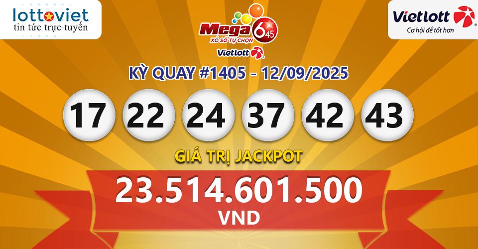 Cập nhật kết quả xổ số Vietlott Mega 6/45 hôm nay ngày 12/09/2025