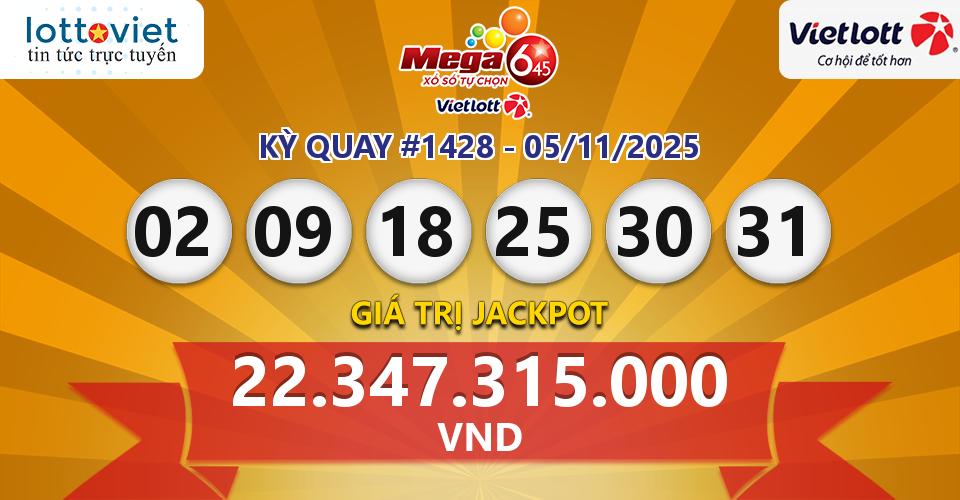 Cập nhật kết quả xổ số Vietlott Mega 6/45 hôm nay ngày 05/11/2025