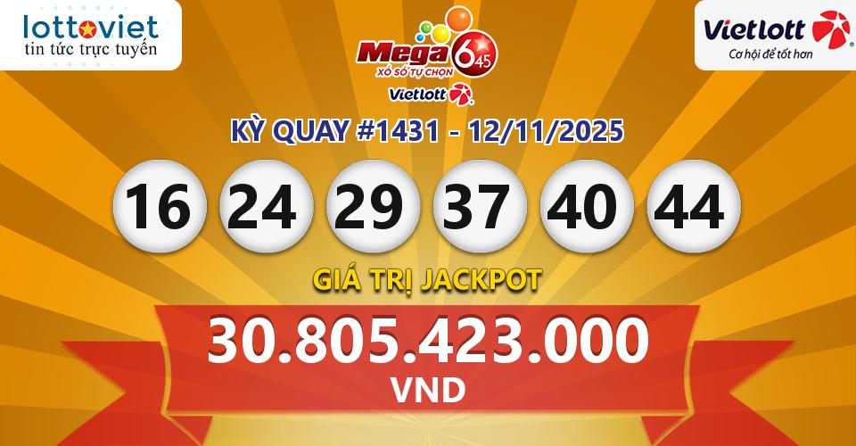 Cập nhật kết quả xổ số Vietlott Mega 6/45 hôm nay ngày 12/11/2025