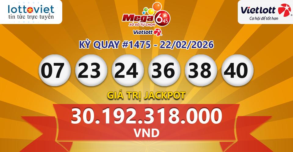 Cập nhật kết quả xổ số Vietlott Mega 6/45 hôm nay ngày 22/02/2026