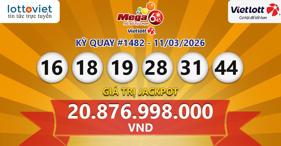 Cập nhật kết quả xổ số Vietlott Mega 6/45 hôm nay ngày 11/03/2026