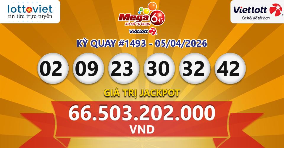 Cập nhật kết quả xổ số Vietlott Mega 6/45 hôm nay ngày 05/04/2026
