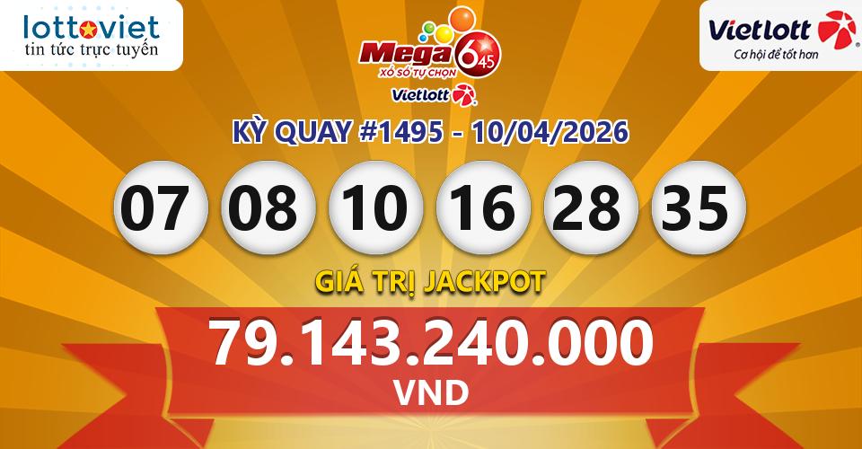 Cập nhật kết quả xổ số Vietlott Mega 6/45 hôm nay ngày 10/04/2026