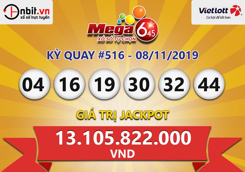 Cập nhật kết quả xổ số Vietlott Mega 6/45 ngày 08/11/2019
