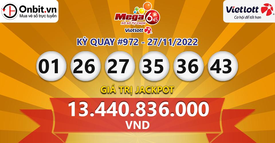 Cập nhật kết quả xổ số Vietlott Mega 6/45 hôm nay ngày 27/11/2022