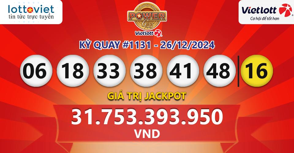 Cập nhật kết quả xổ số Vietlott Power 6/55 hôm nay ngày 26/12/2024