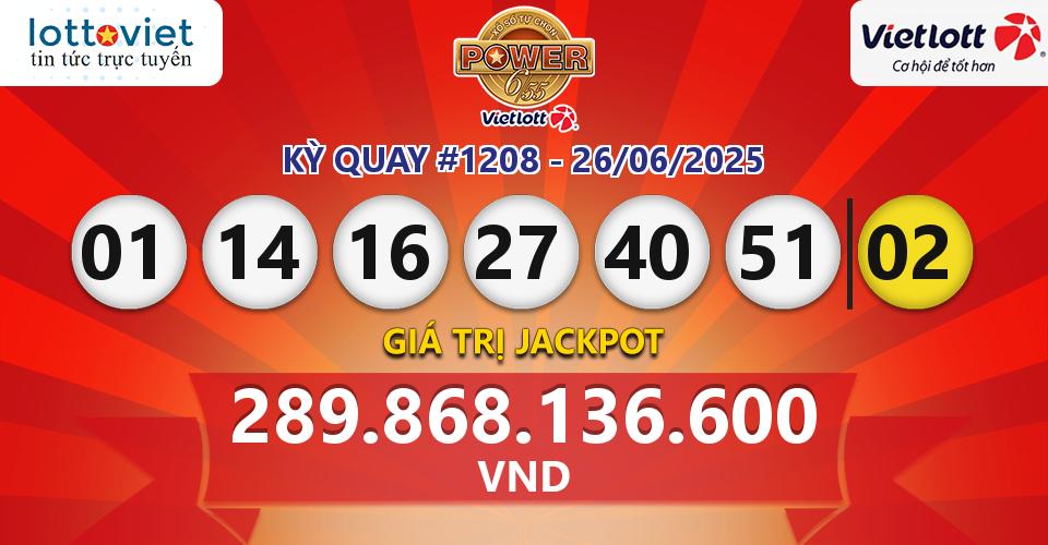 Cập nhật kết quả xổ số Vietlott Power 6/55 hôm nay ngày 26/06/2025