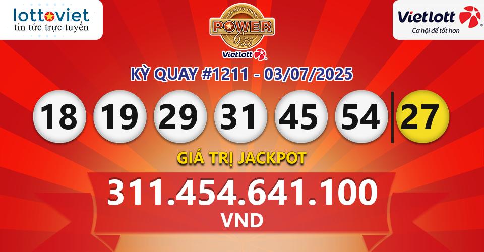 Cập nhật kết quả xổ số Vietlott Power 6/55 hôm nay ngày 03/07/2025