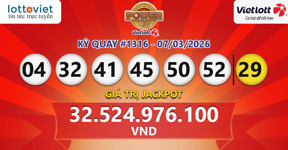Cập nhật kết quả xổ số Vietlott Power 6/55 hôm nay ngày 07/03/2026
