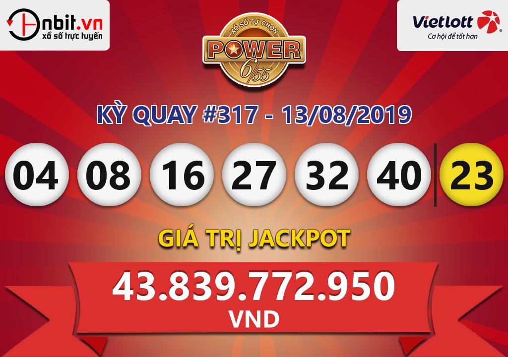 Cập nhật kết quả xổ số Vietlott-Power6/55 ngày 13/08/2019